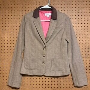 Isaac Mizrahi Blazer 4 Brown Herringbone Elbow Patch Equestrian Academic Jacket
